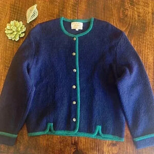Tally-Ho | Vintage Blue 100% Wool Buttoned Cardigan Sweater